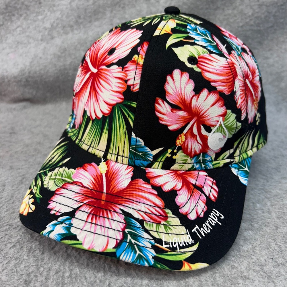 Liquid Therapy Hibiscus Floral Unisex Black OTTO Hat Snapback OSFM